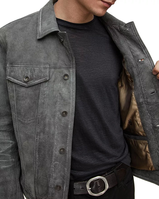 John Varvatos Andrew Slim Fit Leather Trucker Jacket