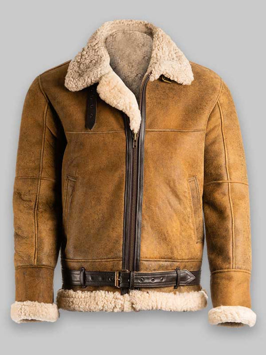 B3 Men Brown Shearling Leather Jacket