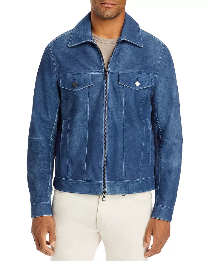Michael Kors Denim Look Leather Trucker Jacket
