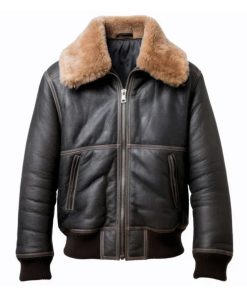Men's Aviation Side Pockets Faux Shearling Black Bomber Jacket
