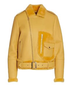 Women's Faux Shearling Yellow Leather Jacket