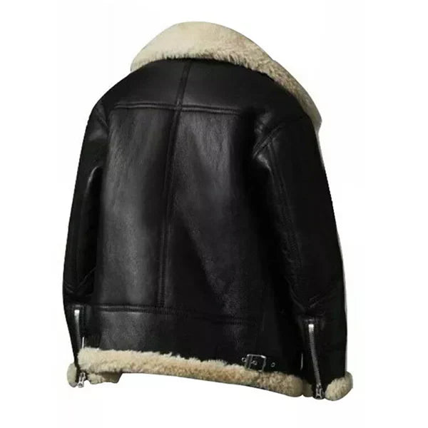 Women's Black Ivory Aviator Leather Jacket - Image 2