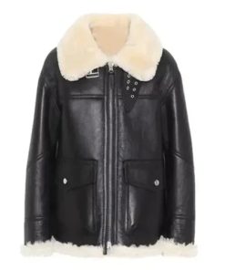 Women's Black Ivory Aviator Leather Jacket