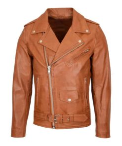 Men's Brando Biker Tan Leather Jacket