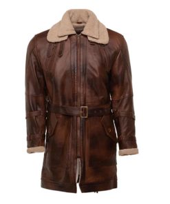 Rust Sherpa Vintage Lining Premium Leather Trench Coat