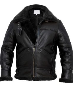 Men's Adjustable Collar Faux Shearling Leather Jacket