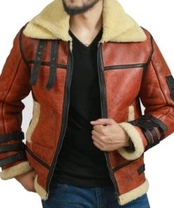 Men's RAF B3 Faux Shearling Aviator Bomber Leather Jacket