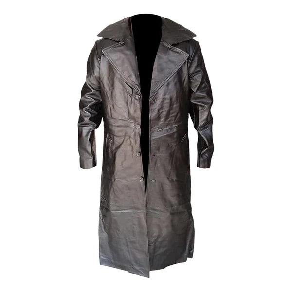 Long Trench Winter Black Real Leather Coat - Image 2
