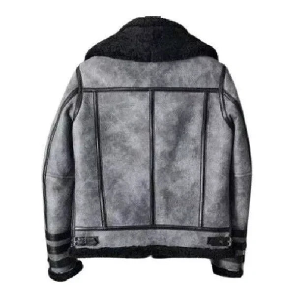 Men's B3 Faux Shearling Overcoat Grey Leather Jacket - Image 2