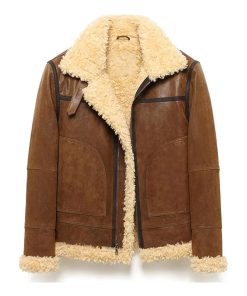 Men's Aviator Adjustable Warm Faux Shearling Leather Jacket