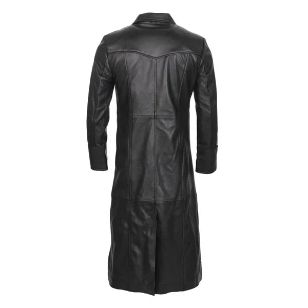 Full-Length Classic Black Leather Trench Coat - Image 2