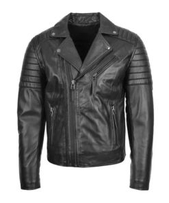 Men's Dual Zip Cross Black Biker Leather Jacket
