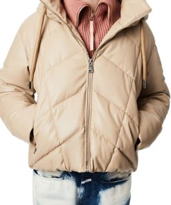 Faux Leather Hooded Puffer Coat