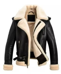 Men's Aviator Faux Shearling Black Bomber Leather Jacket