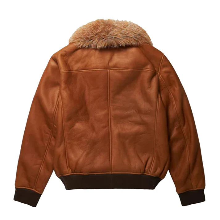 Men's B3 Brown Flying Aviator Faux Shearling Bomber Jacket - Image 2