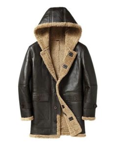 Men's B3 Hooded Shearling Coffee Leather Coat