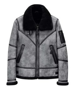 Men's B3 Faux Shearling Overcoat Grey Leather Jacket