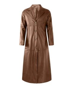 Classic Brown Long Trench Leather Motorcycle Coat