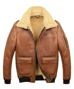 Men's A2 Aviator Camel Faux Shearling Bomber Leather Jacket