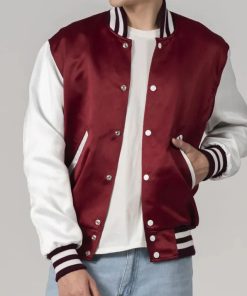 Maroon Satin Jacket with White Sleeves