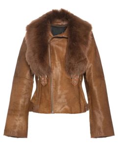 Women's Brown Tara Calf Shearling Fur Leather Jacket