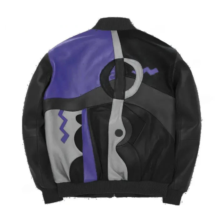 Men's Stylish Black Pecaso With Purple Leather Jacket - Image 2