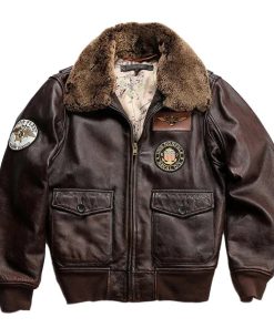 Men's Aviator Vintage Collar Faux Shearling Leather Jacket