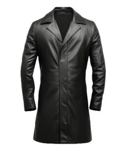 Classic Long Premium Black Leather Coat