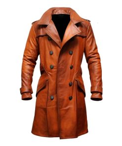 Modern Open Hem Casual Brown Leather Coat