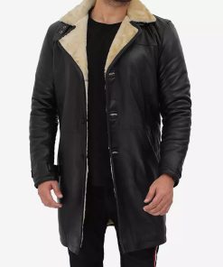 Men's 3/4 Black Length Shearling Leather Coat