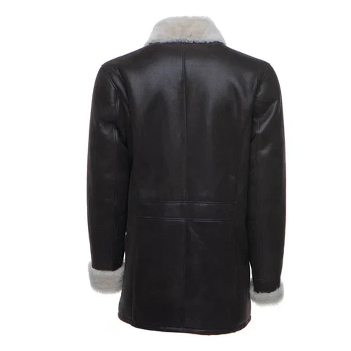 Jozef's Buttoned Shearling Black Leather Coat - Image 2