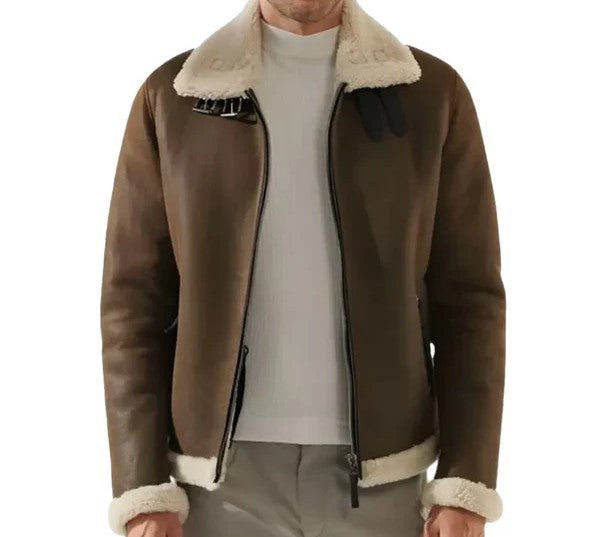 Men's B3 Faux Shearling Brown Leather Jacket - Image 2