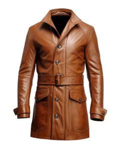 Vintage Big Pockets Brown Long Leather Coat