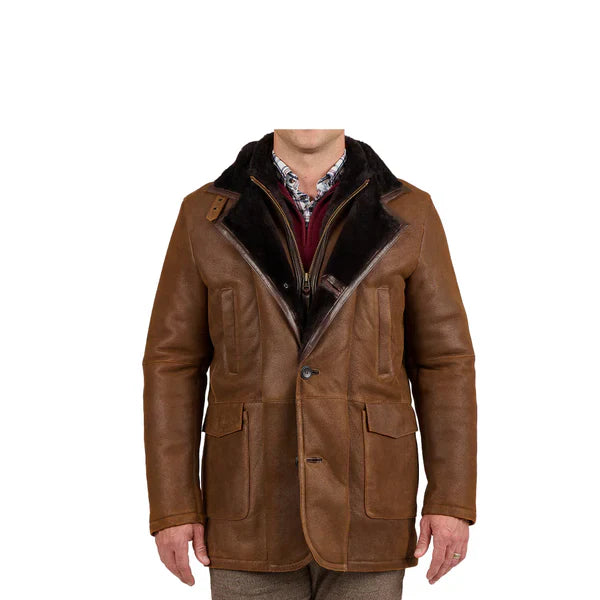 Fur Double Shearling Premium Brown Leather Coat - Image 2