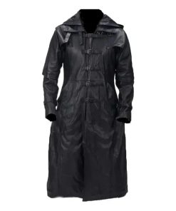 Hooded Steampunk Goth Matrix Black Long Leather Coat