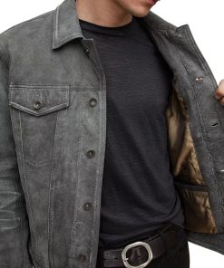 John Varvatos Andrew Slim Fit Leather Trucker Jacket