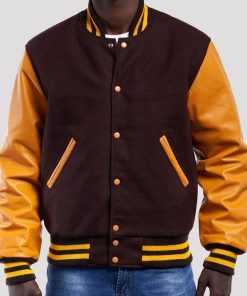 Men's Brown and Bright Gold Wool Varsity Jacket
