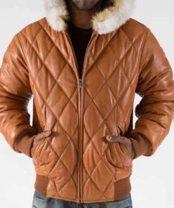 Men's Basic Fur Collar Brown Leather jacket