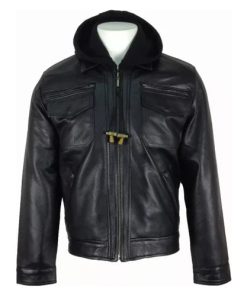 Men's Renegade Hooded Black Leather Jacket