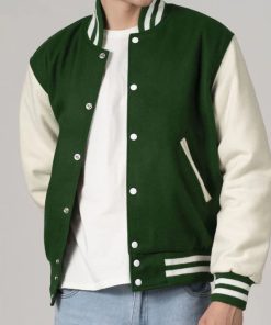 Kelly Customizable Green & White All-Wool Varsity Jacket