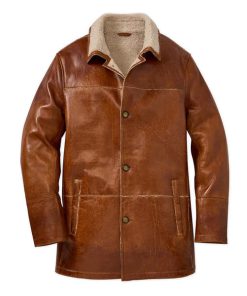 Lamb Sherpa Lining Genuine Brown Leather Coat