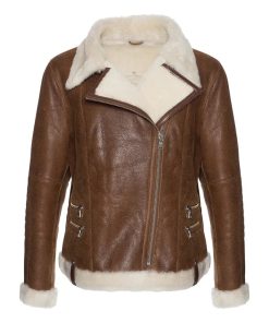 Women's Brown Merino Faux Shearling Leather Jacket