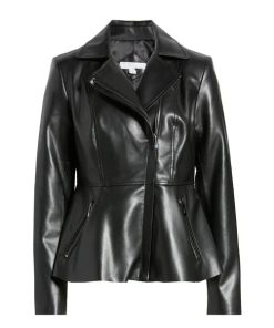 Women's Black Peplum Moto Leather Jacket