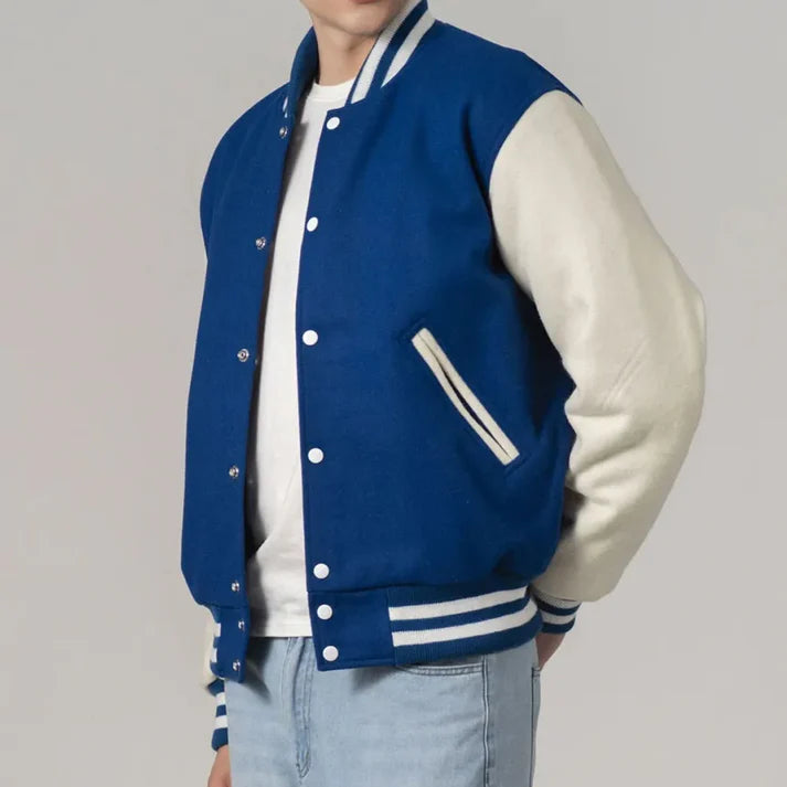 Men's Customizable Royal Blue & White All-Wool Varsity Jacket - Image 2