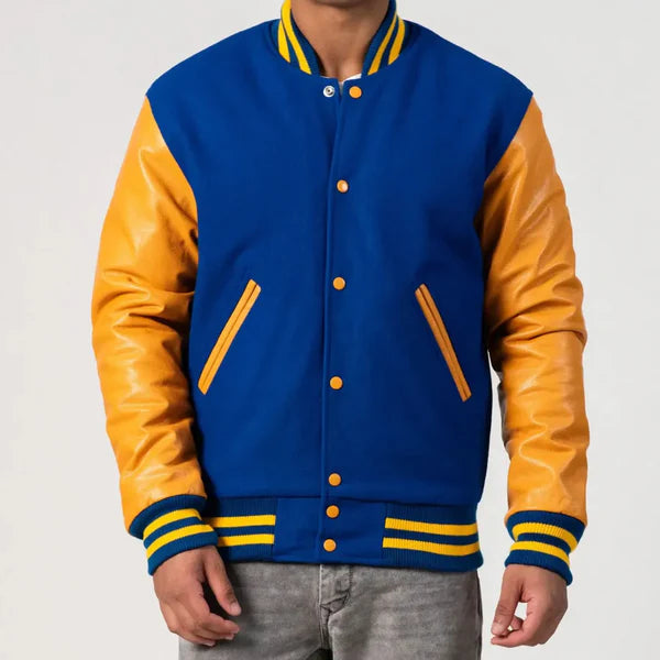 Men's Bright Royal Blue & Golden Varsity Jacket
