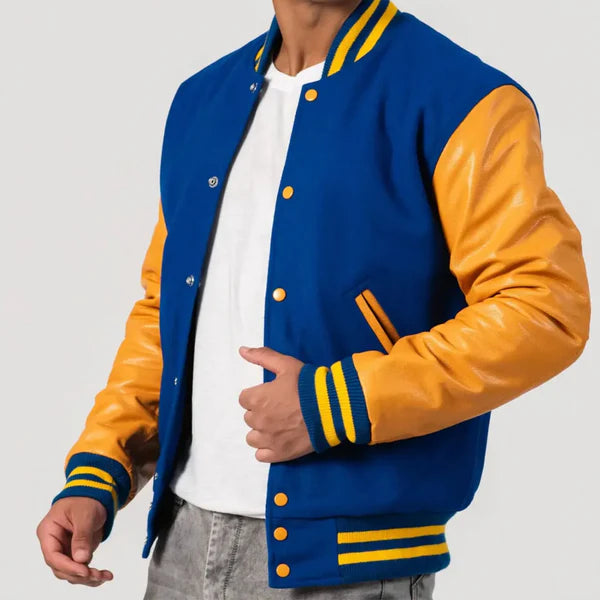 Men's Bright Royal Blue & Golden Varsity Jacket - Image 2