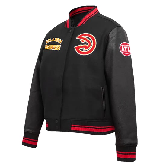NBA ATLANTA HAWKS RETRO CLASSIC WOMEN'S RIB WOOL VARSITY JACKET - Image 3