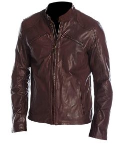 Mens Cafe Racer Maroon Moto Biker Jacket