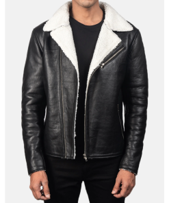 Alberto White Shearling Black Leather Jacket