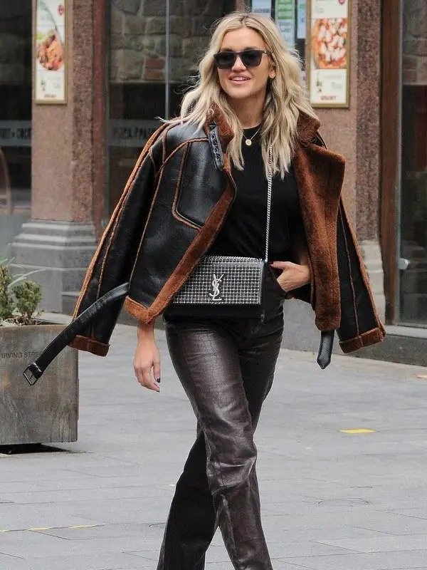 Ashley Roberts Christmas Shearling Aviator Jacket